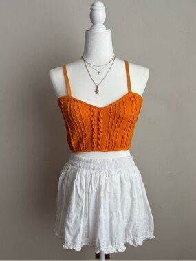 Zara Orange Knit Crop Top Size Large Crochet